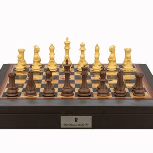Dal Rossi Italy Chess Set 18” Brown with PU Leather Edge with compartments, With Queens Gambit Chessmen 90mm