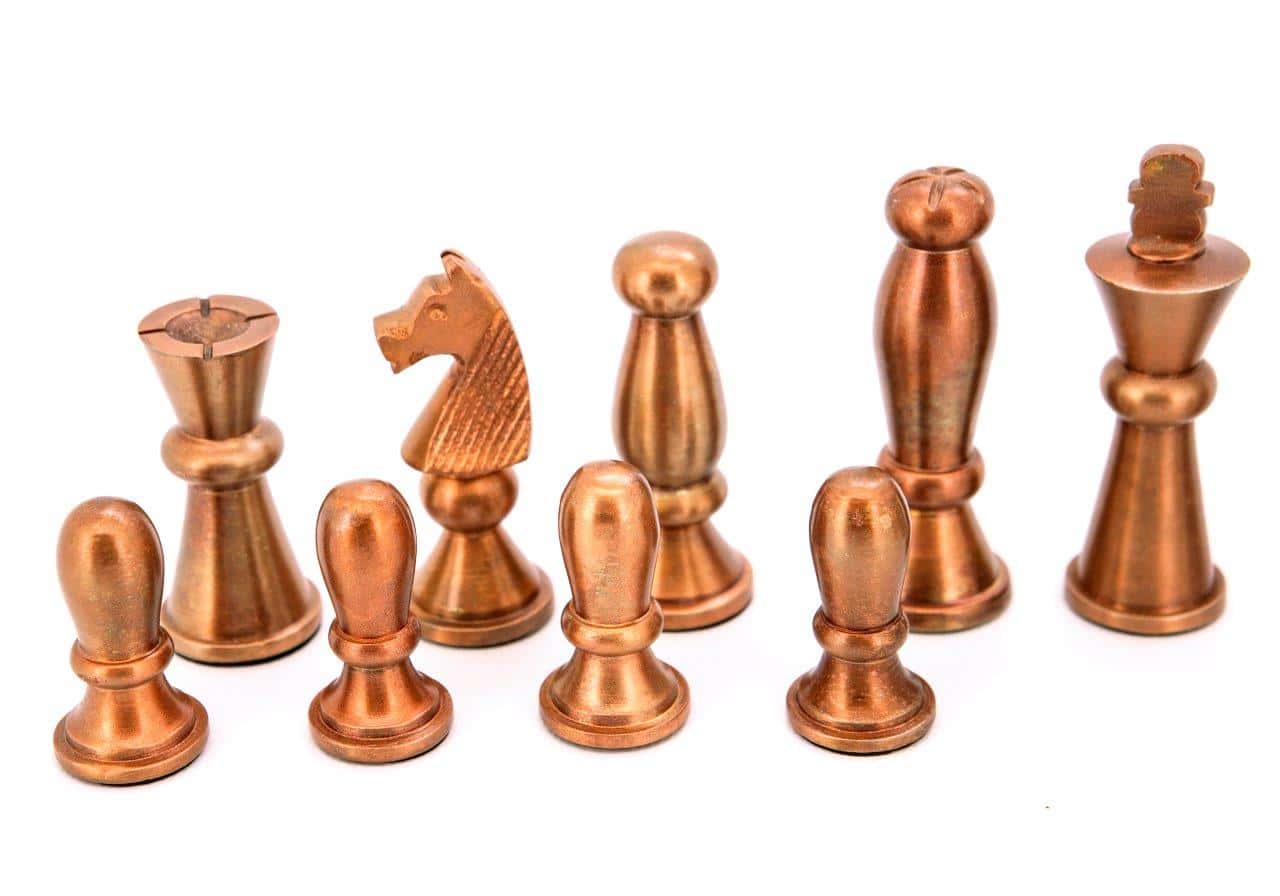 Dal Rossi Italy Chess Set 18” Black with PU Leather Edge with compartments, With Copper & Silver Weighted Metal 85mm Chess Pieces