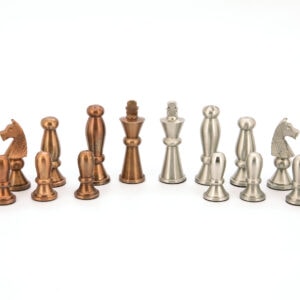 Dal Rossi Italy Chess Set 18” Brown with PU Leather Edge with compartments, With Copper & Silver Weighted Metal 85mm Chess Pieces