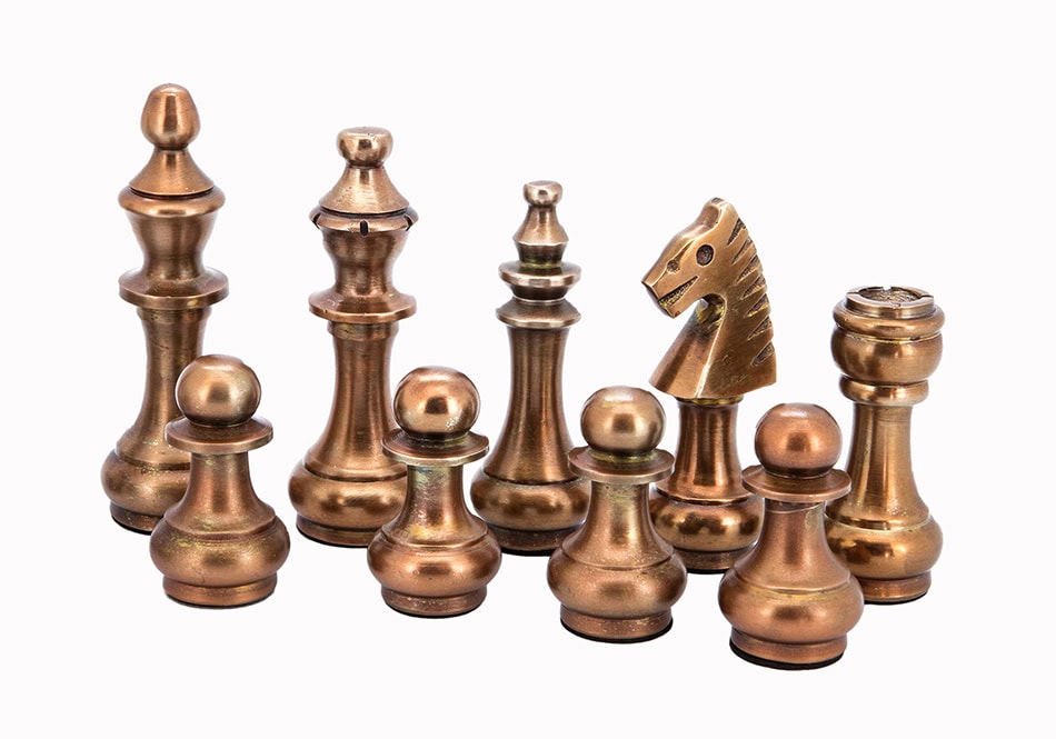 Dal Rossi Italy Chess Set Flat Palisander/Maple Board 50cm, With Copper & Silver Weighted Metal 100mm Chess Pieces