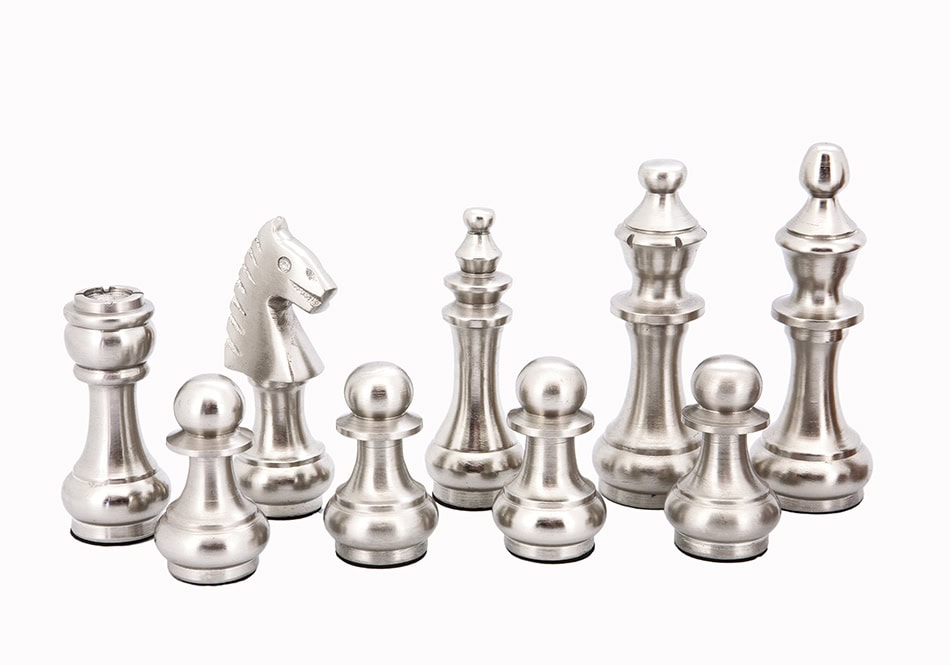Dal Rossi Italy Chess Set Walnut Finish Flat Board 50cm, With Copper & Silver Weighted Metal Chess Pieces 100mm pieces