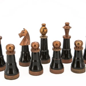 Dal Rossi Italy, Black and White with Copper and Gun Metal Gray Tops and Bottoms Chessmen 110mm