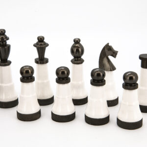 Dal Rossi Italy Chess Set Mosaic Finish 20″ With Compartments, With Black and White with Copper and Gun Metal Gray Tops and Bottoms Chess Pieces 110mm