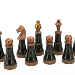 Dal Rossi Italy Chess Set Flat Carbon Fibre 50cm, With Black and White with Copper and Gun Metal Gray Tops and Bottoms Chess Pieces 110mm