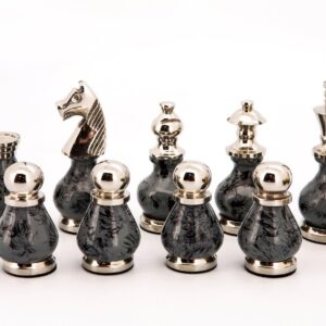 Dal Rossi Italy Chess Set Mosaic Finish 20″ With Compartments, With Gray and Green Gold and Silver Metal Tops and Bottoms Chess Pieces 90mm