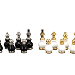Dal Rossi Italy, Black and White with Gold and Silver Tops and Bottoms Chessmen 90mm on a Walnut Shiny Finish, 50cm Chess Board