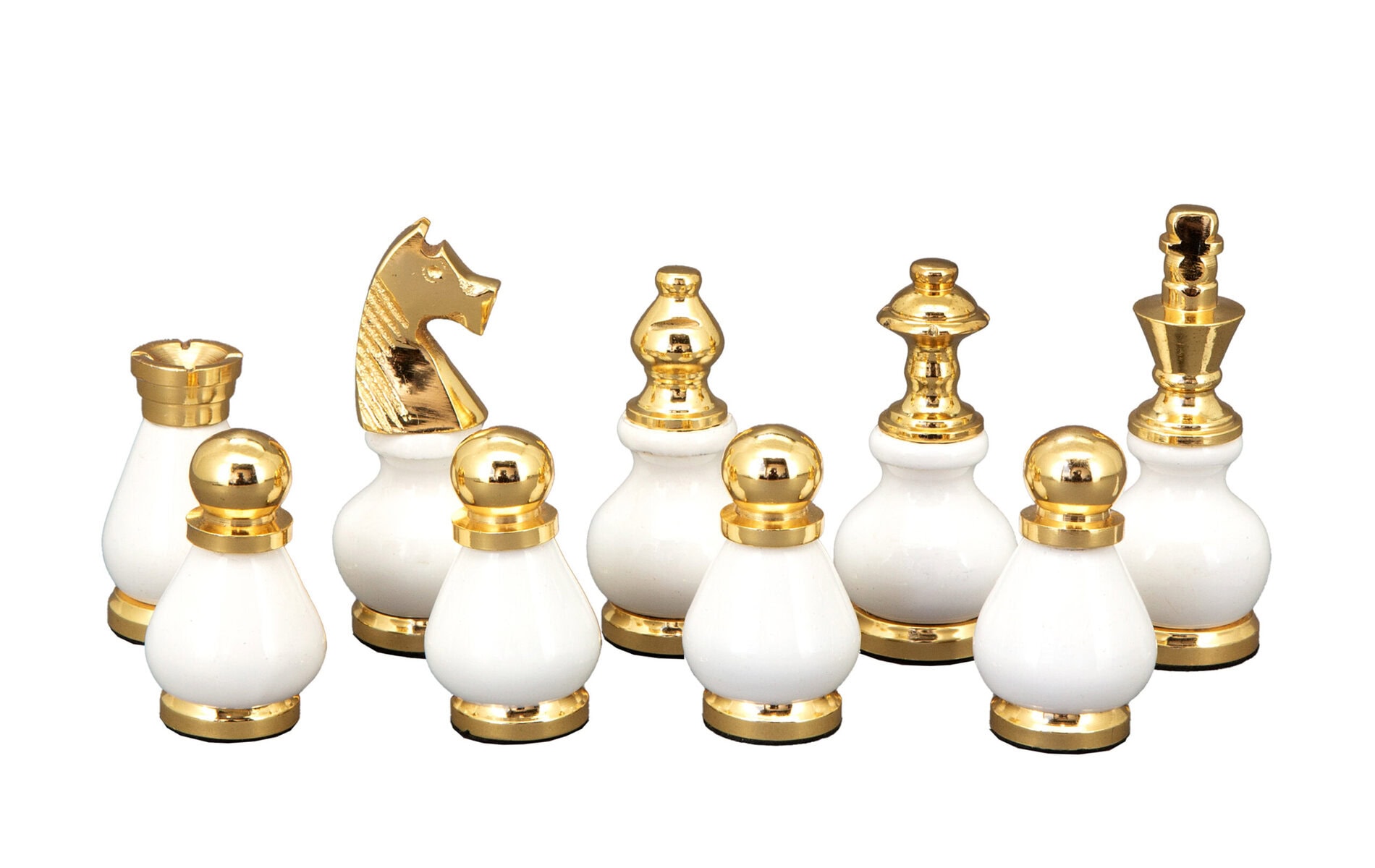 Dal Rossi Italy, Black and White with Gold and Silver Tops and Bottoms Chessmen 90mm