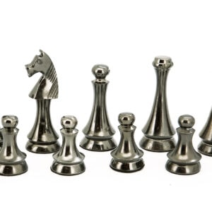 Dal Rossi Italy Chess Pieces Metal Dark Titanium and Silver 85mm Chessmen ONLY