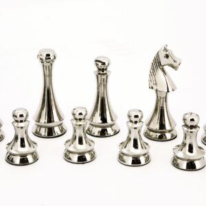 Dal Rossi Italy Chess Set Walnut Finish 18" With two Drawers, With Metal Dark Titanium and Silver chessmen 85mm