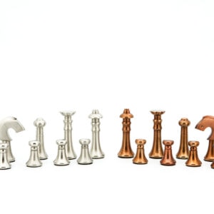 Dal Rossi Italy Chess Set Mahogany Finish 18" With two Drawers, With Metal Copper and silver Chessmen 80mm