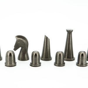 Dal Rossi Italy Chess Set Walnut Finish 16″ With Compartments, With Metal Dark Titanium and Silver chessmen 85mm