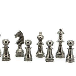 Dal Rossi Italy Chess Set Palisander / Maple Flat Board 50cm, With Metal Dark Titanium and Silver chessmen 115mm