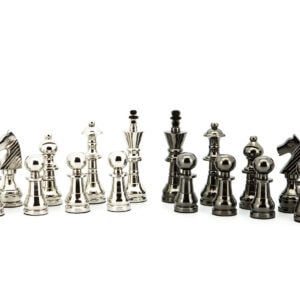 Dal Rossi Italy Chess Set Flat  Black/Erable Board 50cm, With Metal Dark Titanium and Silver chessmen 115mm