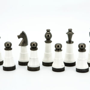Dal Rossi Italy Chess Set Mahogany Maple Flat Board 50cm, With Black and White with Gold and Gun Metal Tops and Bottoms Chessmen 110mm