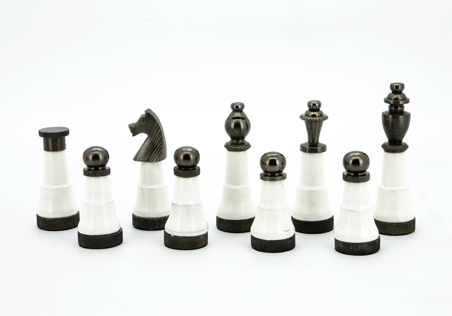 Dal Rossi Italy Chess Set Flat  Walnut Finish Board 50cm,With Black and White with Gold and Gun Metal Tops and Bottoms Chessmen 110mm