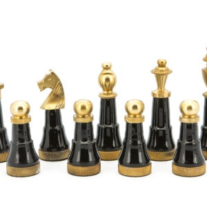 Dal Rossi Italy Chess Set Flat  Walnut Finish Board 50cm,With Black and White with Gold and Gun Metal Tops and Bottoms Chessmen 110mm