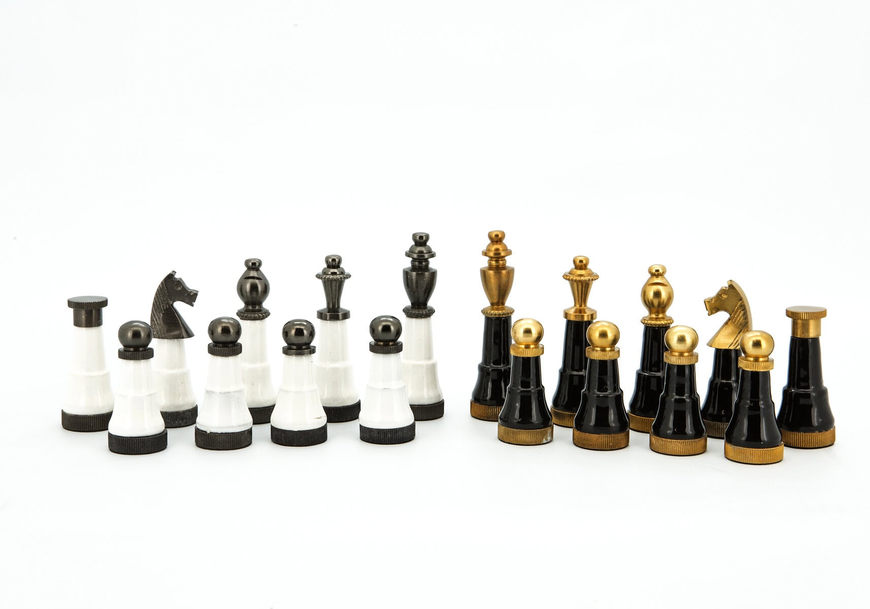 Dal Rossi Italy Chess Set Flat  Black/Erable Board 50cm, With Metal Dark Titanium and Gold Chessmen 110mm