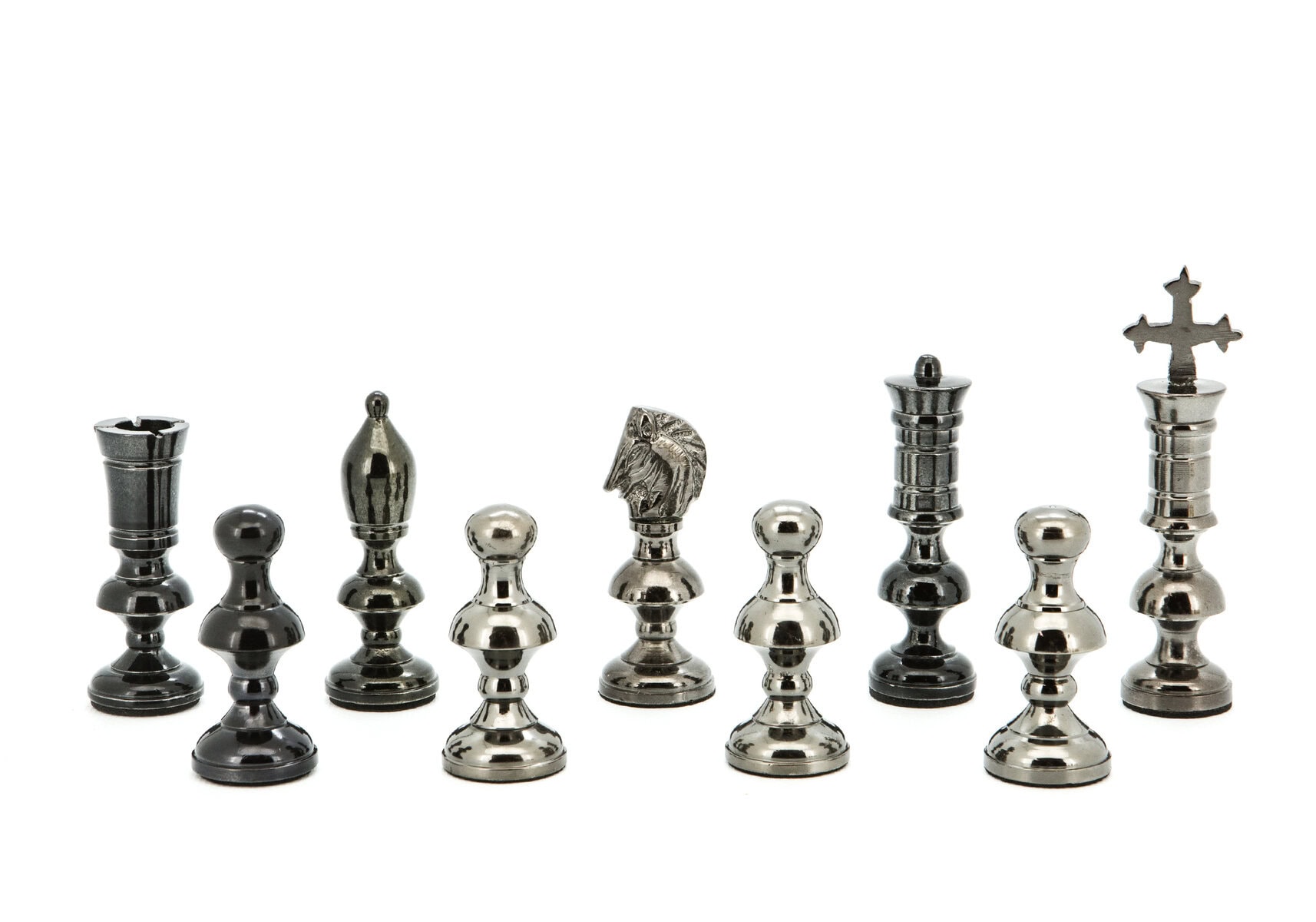 Dal Rossi Italy Chess Set Mahogany Maple Flat Board 50cm, With Metal Dark Titanium and Gold Chessmen 110mm