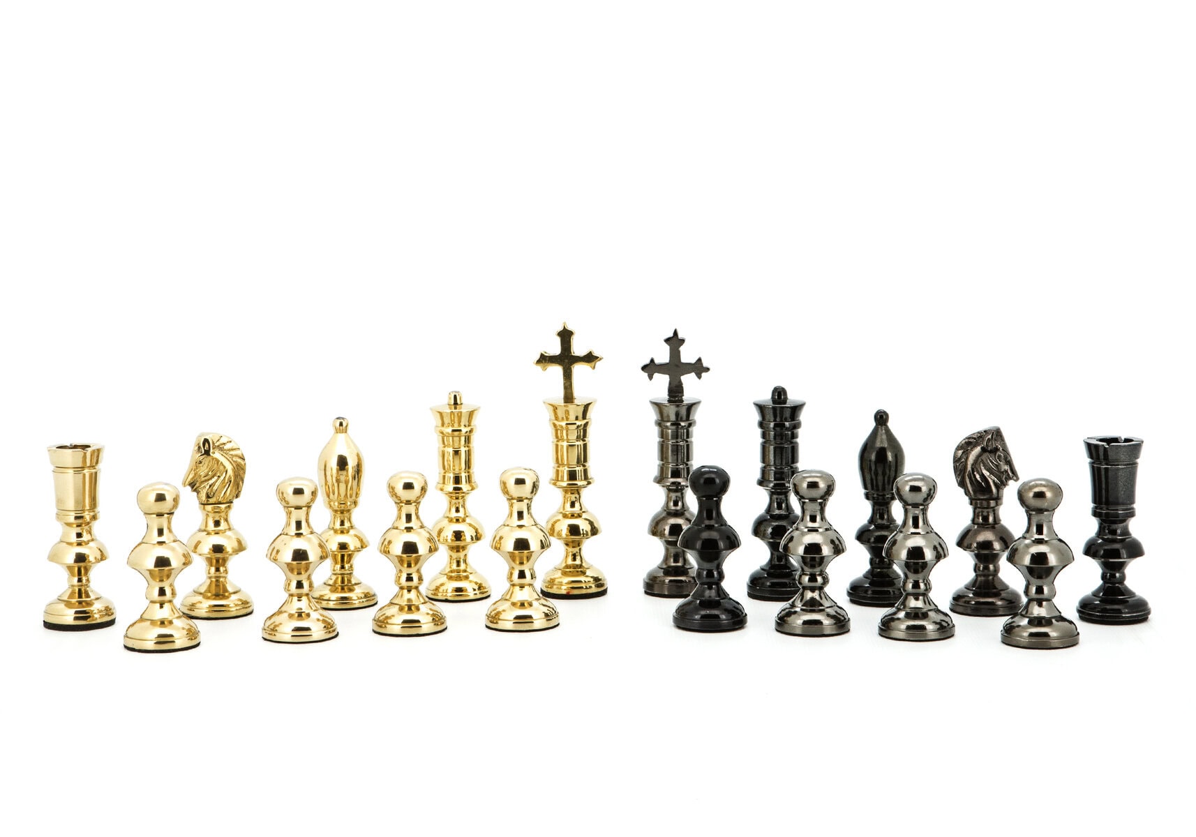 Dal Rossi Italy Chess Set Palisander / Maple Flat Board 50cm, With Metal Dark Titanium and Gold Chessmen 110mm