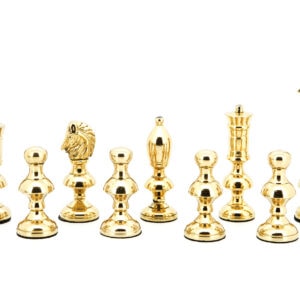 Dal Rossi Italy Chess Set Carbon Fibre Shinny Finish 20″ With Compartments, With Metal Dark Titanium and Gold Chessmen 110mm