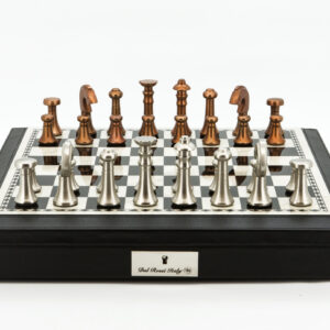 Dal Rossi Italy Chess Set 18” Black and White, With Black PU Leather Bevelled Edge with compartments, With Metal Copper and silver Chessmen 80mm