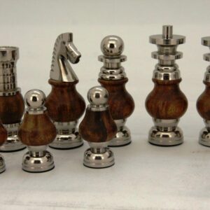 Dal Rossi LARGE Metal Wood Chess Set With Two Drawers 20" Walnut Finish