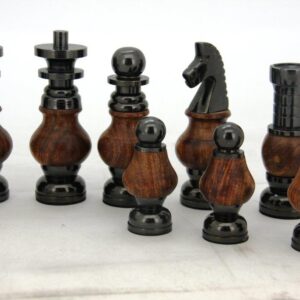 Dal Rossi LARGE Metal Wood Chess Set With Two Drawers 20" Walnut Finish