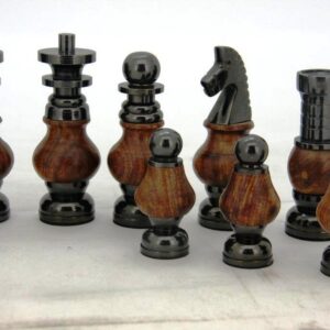Dal Rossi Italy, Staunton Large Metal and Wood Chessmen on a Walnut Inlaid Chess Box with Compartments 20"