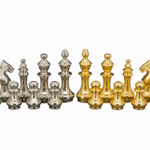 Dal Rossi Italy, Staunton Silver and GOLD Chessmen 100mm Chessmen on a Walnut Inlaid Chess Box with Compartments 20"