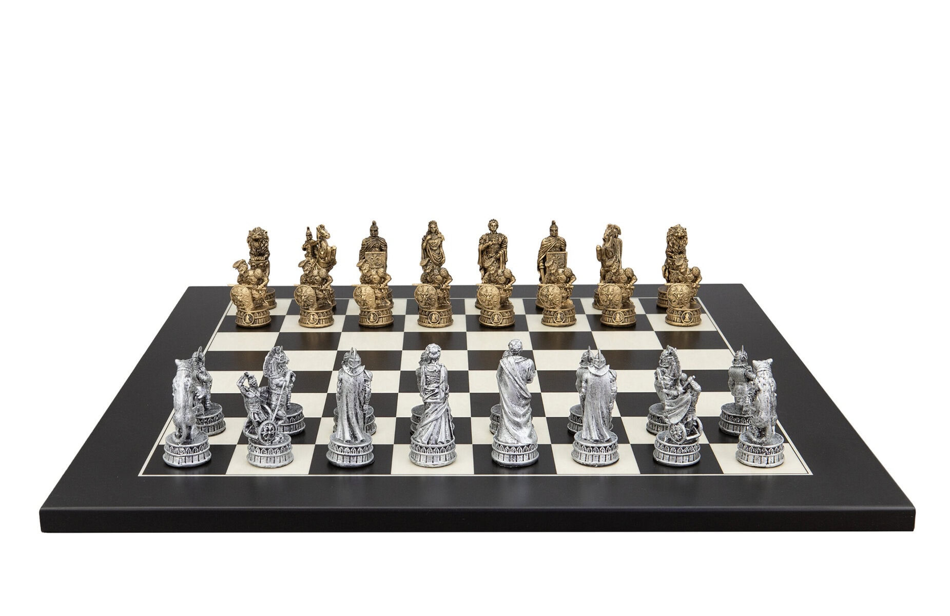 Dal Rossi Italy Roman Chessmen  on a Black / Erable, 50cm Chess Board
