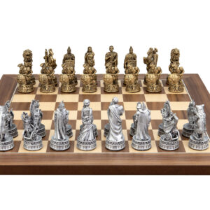 Dal Rossi Italy Roman Chessmen  on a Walnut Inlaid, 40cm Chess Board
