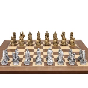Dal Rossi Italy Roman Chessmen on a Walnut Inlaid, 50cm Chess Board