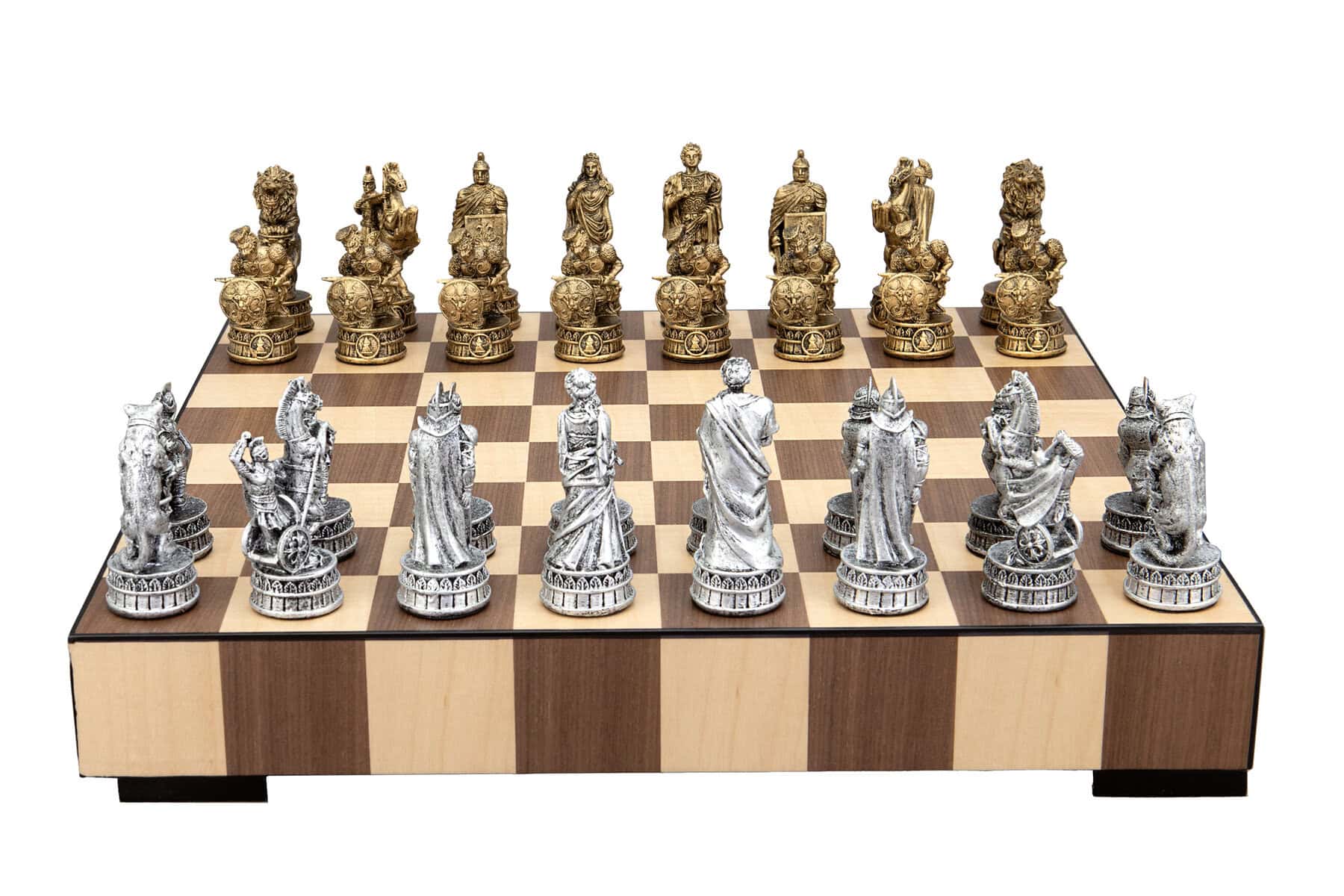 Dal Rossi Italy Roman Chessmen  on a Chess Set with Drawer 14"