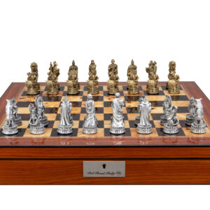Dal Rossi Italy Roman Chessmen  on a Walnut Finish, Chess Box 20” with compartments