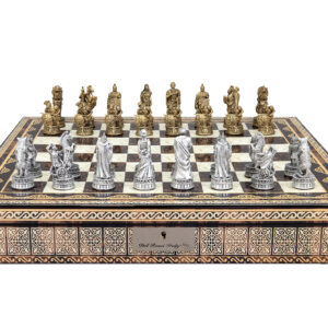 Dal Rossi Italy Roman Chessmen on a Mosaic Finish Shiny Chess Box with Compartments 20"