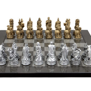 Dal Rossi Italy Roman Chessmen  on a Carbon Fbre Finish, 40cm Chess Board