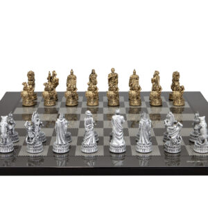 Dal Rossi Italy Roman Chessmen on a Carbon Fbre Finish, 50cm Chess Board