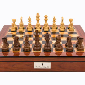 Dal Rossi Italy Staunton Wooden 95mm Chess Pieces on Walnut Shiny Finish Chess Box 20” with compartments