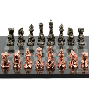 Dal Rossi Italy Chess Set with Diamond-Cut Copper & Bronze 85mm chessmen on a Carbon Fibre Shiny Finish Chess Board16”