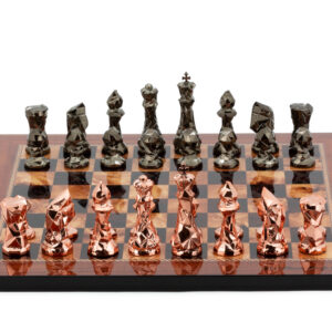 Dal Rossi Italy Chess Set with Diamond-Cut Copper & Bronze 85mm chessmen on a Walnut Shiny Finish Chess Board 16”