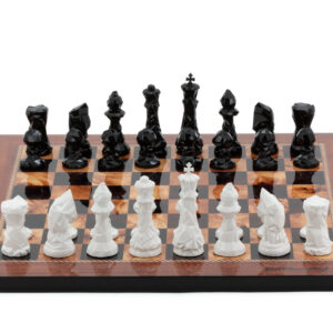 Dal Rossi Italy Chess Set with Diamond-Cut Black & White 85mm chessmen on a Walnut Shiny Finish Chess Board 16”