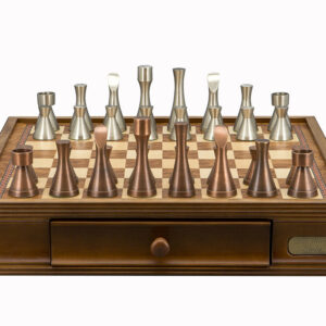 Dal Rossi Italy, 16" Walnut Chess Set With Contemporary Metal Chessmen
