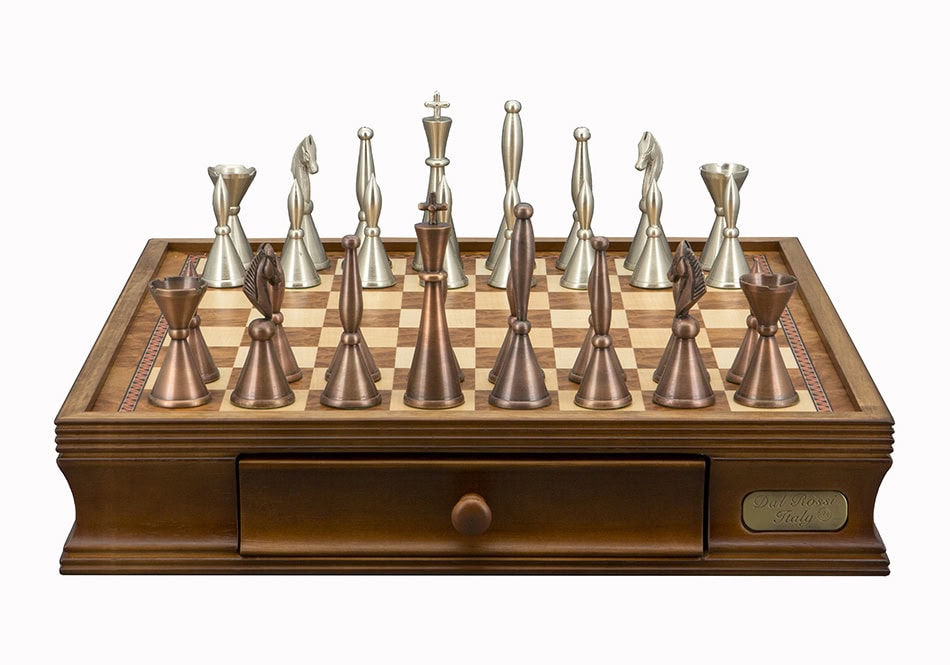 Dal Rossi Italy, 16' Walnut Chess Set With Staunton Metal Chessmen