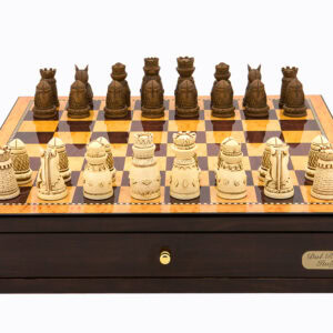 Dal Rossi Italy Walnut Finish chess box with compartments 18" with Medieval Resin Chessmen