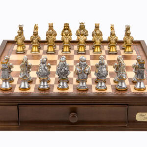 Dal Rossi Italy chess box with drawers 16” With Medieval Warriors Resin Chessmen