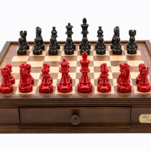 Dal Rossi Italy chess box with drawers 16” with French Lardy Black/Red 85mm Chessmen