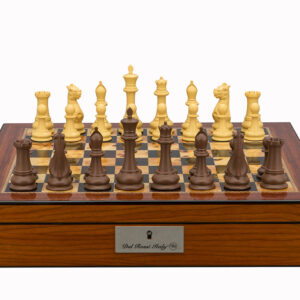 Dal Rossi Italy Chess Set Walnut Shinny Finish 16″ With Compartments, With Queens Gambit Chessmen 90mm