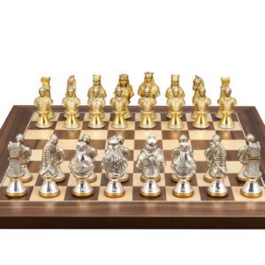 Dal Rossi Italy, Medieval Warriors Metal Chessmen 85mm on a Walnut Inlaid, 40cm Chess Board