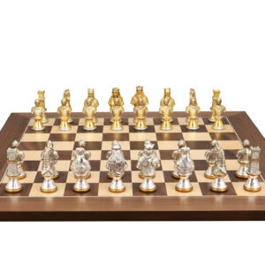 Dal Rossi Italy, Medieval Warriors Metal Chessmen 85mm on a Walnut Inlaid, 50cm Chess Board