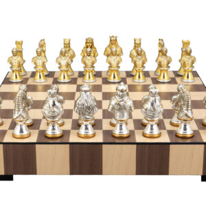 Dal Rossi Italy, Medieval Warriors Metal Chessmen 85mm on a Chess Set with Drawer 14"